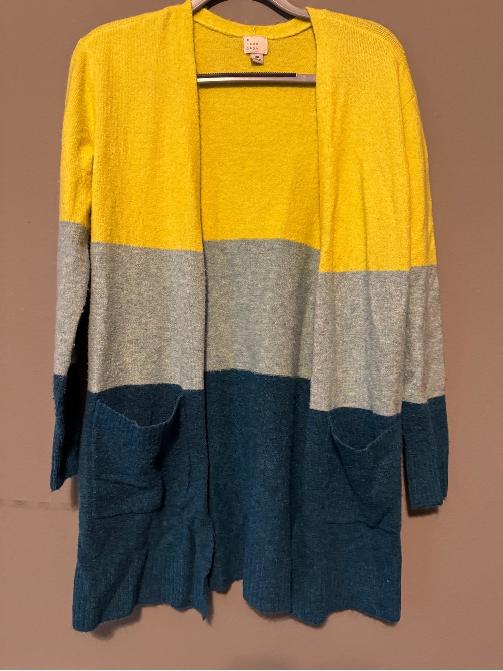 a new day Yellow, Gray & Teal Open Colorblock Cardigan
